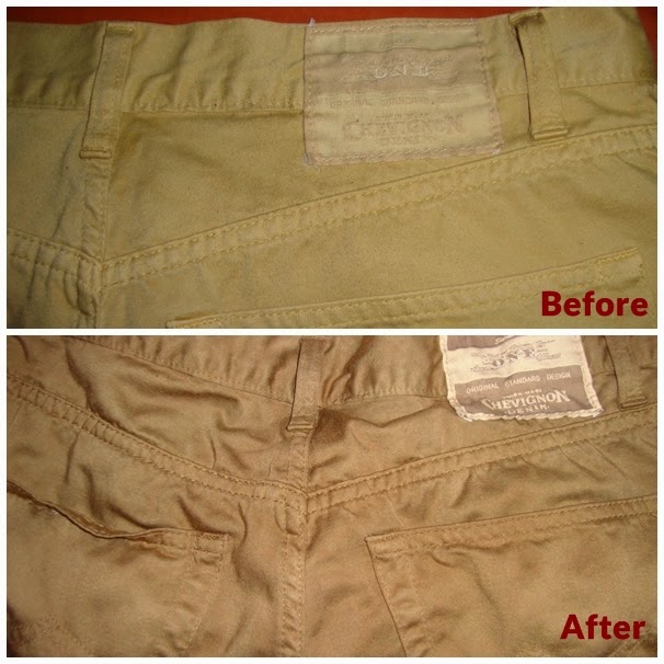 Βαμβακερό παντελόνι πριν και μετά τη βαφή ρούχων
