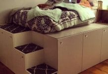 DIY υπερυψωμένο κρεβάτι με μεγάλους αποθηκευτικούς χώρους