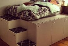 DIY υπερυψωμένο κρεβάτι με μεγάλο αποθηκευτικό χώρο DIY υπερυψωμένο κρεβάτι με μεγάλους αποθηκευτικούς χώρους